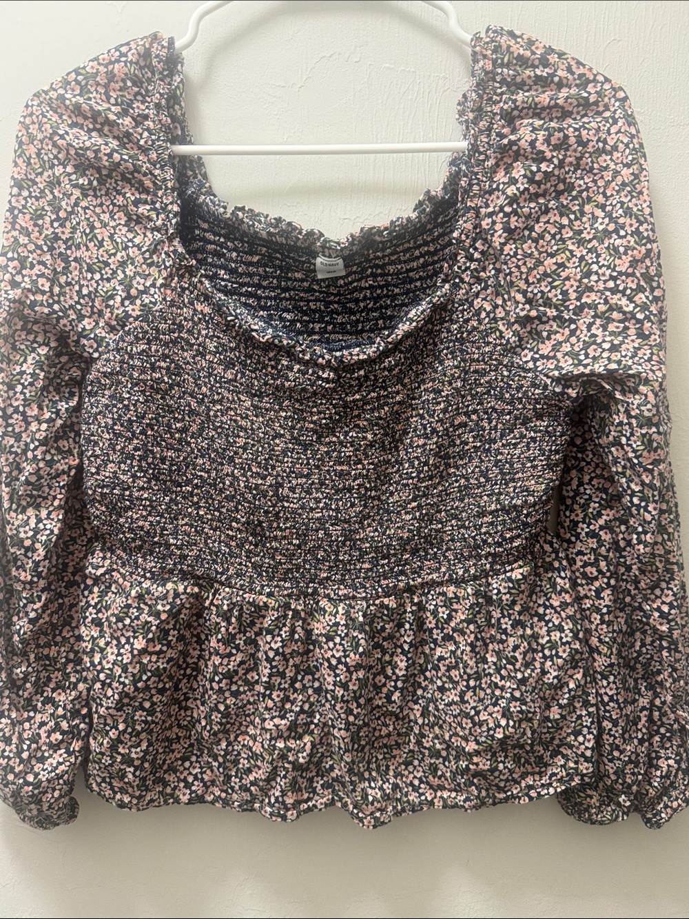 Old Navy L Floral Smocked Peplum Blouse Puff Sleeve Cottagecore Boho - Picture 3 of 6